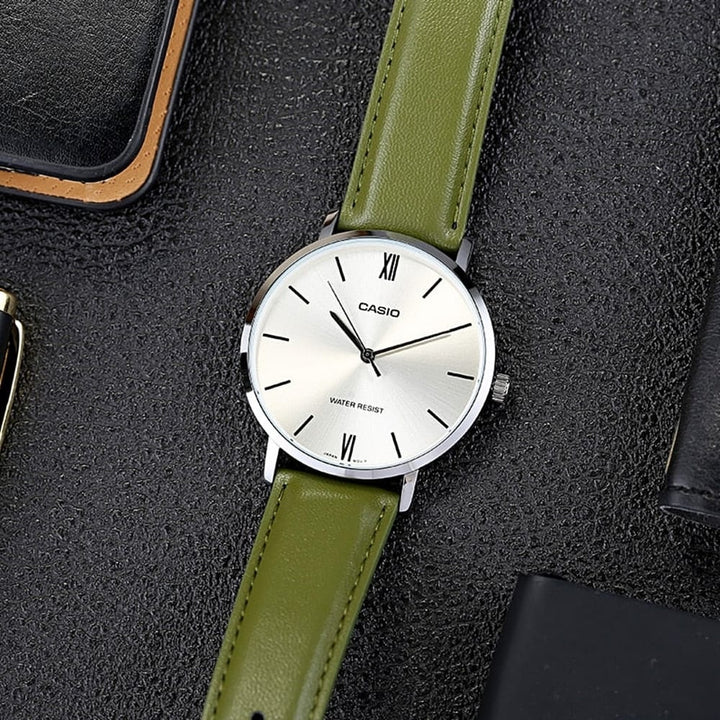 Casio Enticer MTP-VT01L-3BUDF Men's Green Leather Analog Watch - View 2