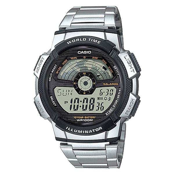 Casio World Time AE-1100WD-1AVSDF Stainless Steel Digital Watch - View 1