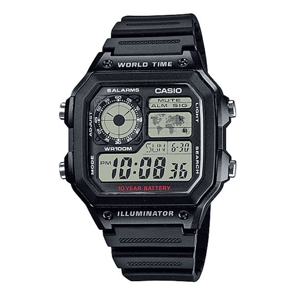 Casio Youth Digital AE1200WH-1AVDF World Time Watch - View 1
