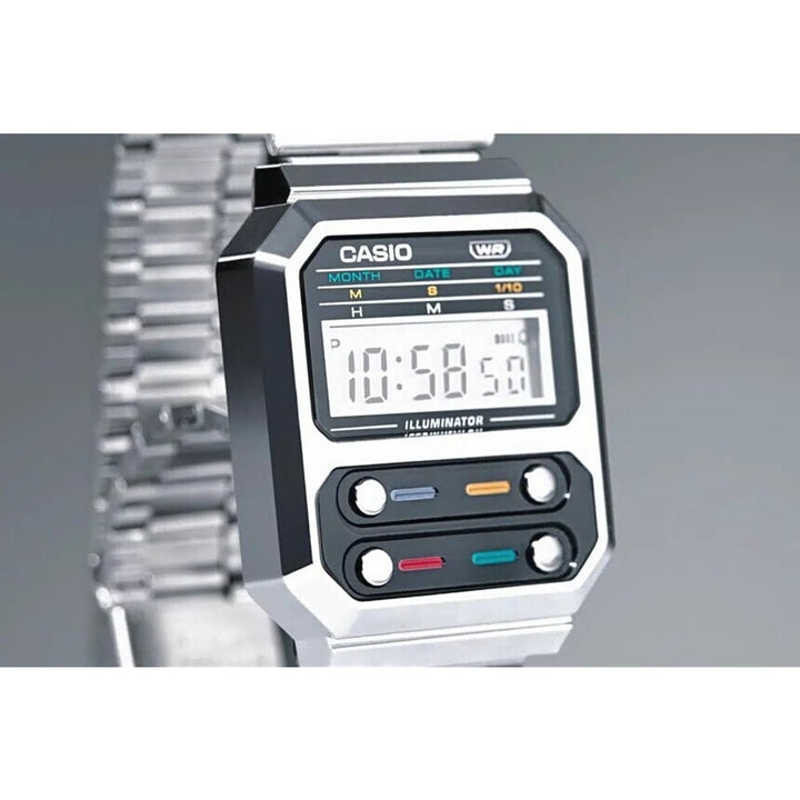 Casio Vintage A100WE-1AEF Stainless Steel Digital Watch - View 3