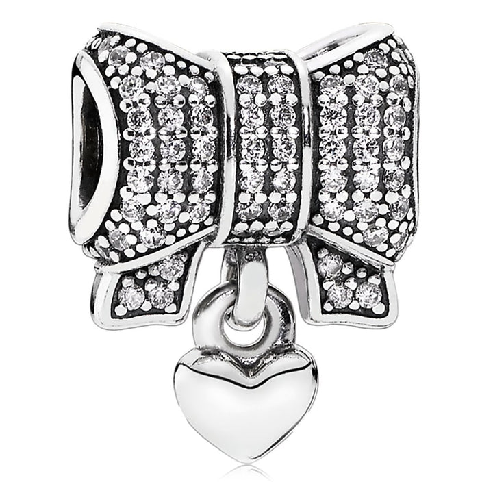 Pandora Bow Charm, Silver with CZ & Heart 791776CZ - View 1