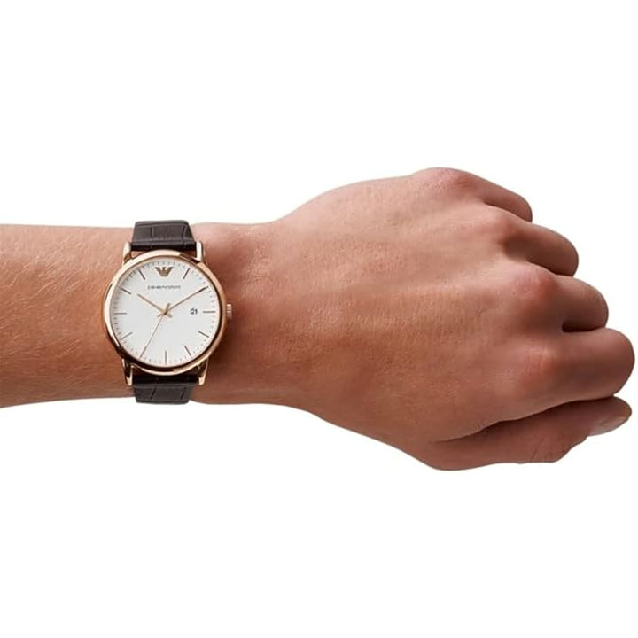 Armani AR2502 Men's Rose Gold Leather Date Watch - View 2