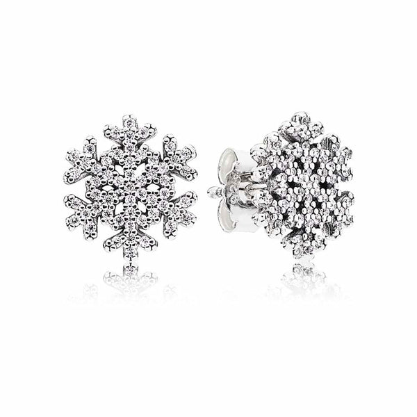 Pandora Snowflake Stud Earrings, Silver & CZ 290589CZ - View 1