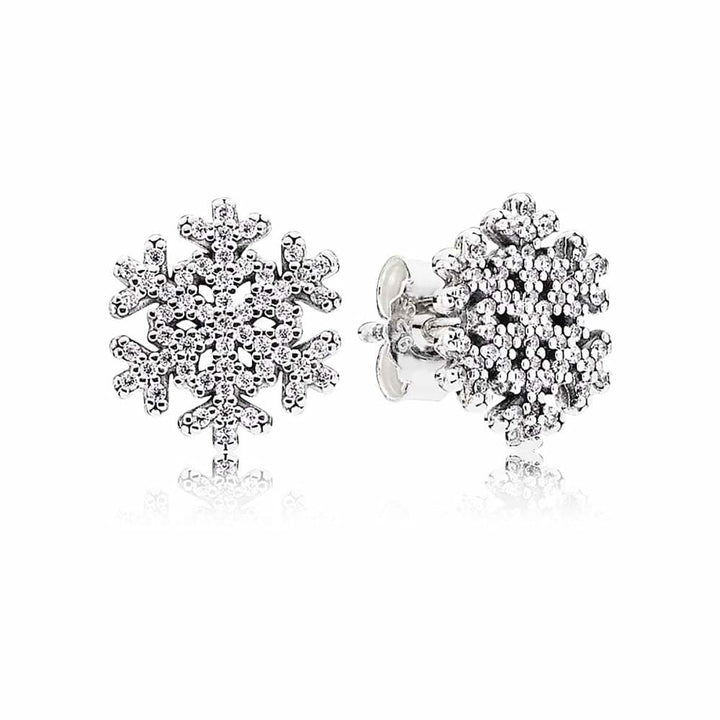 Pandora Snowflake Stud Earrings, Silver & CZ 290589CZ - View 1