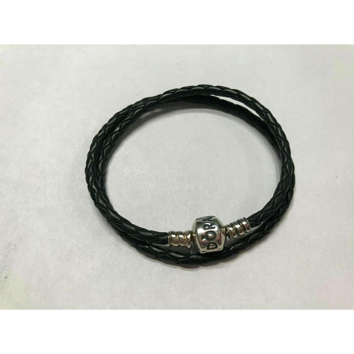Pandora Moments Double Black Leather Bracelet 590705CBK-D1 (35cm) - View 3