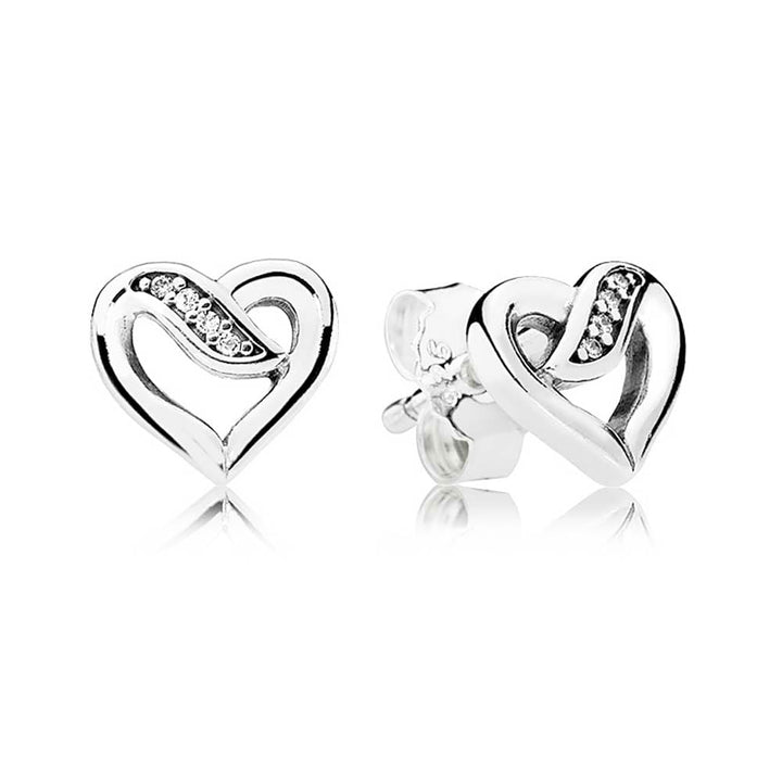 Pandora Ribbon Open Heart Stud Earrings 290736CZ - View 1