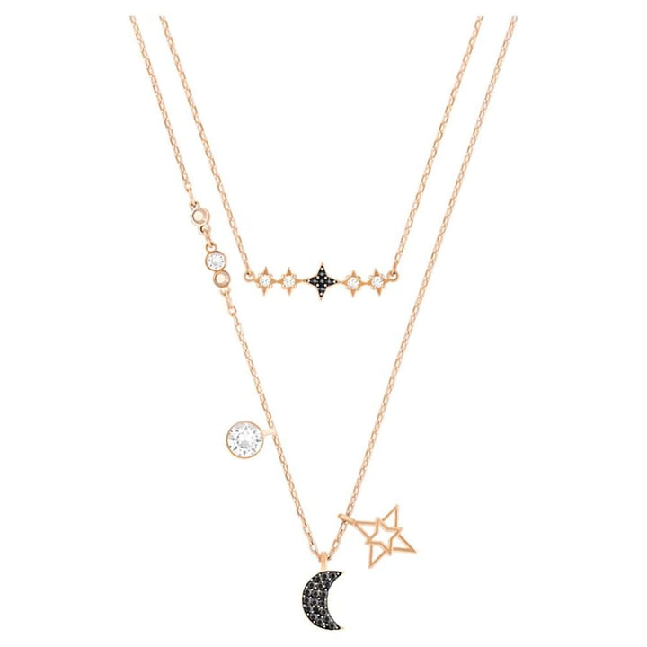 Swarovski Symbolic Moon & Star Necklace Set, Black & Rose Gold - View 2
