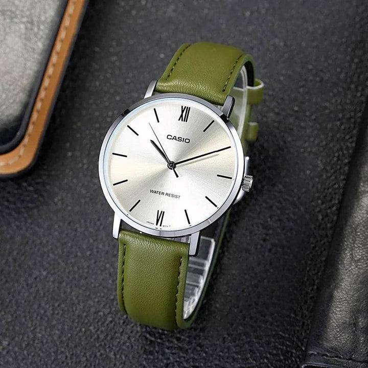 Casio Enticer MTP-VT01L-3BUDF Men's Green Leather Analog Watch - View 3