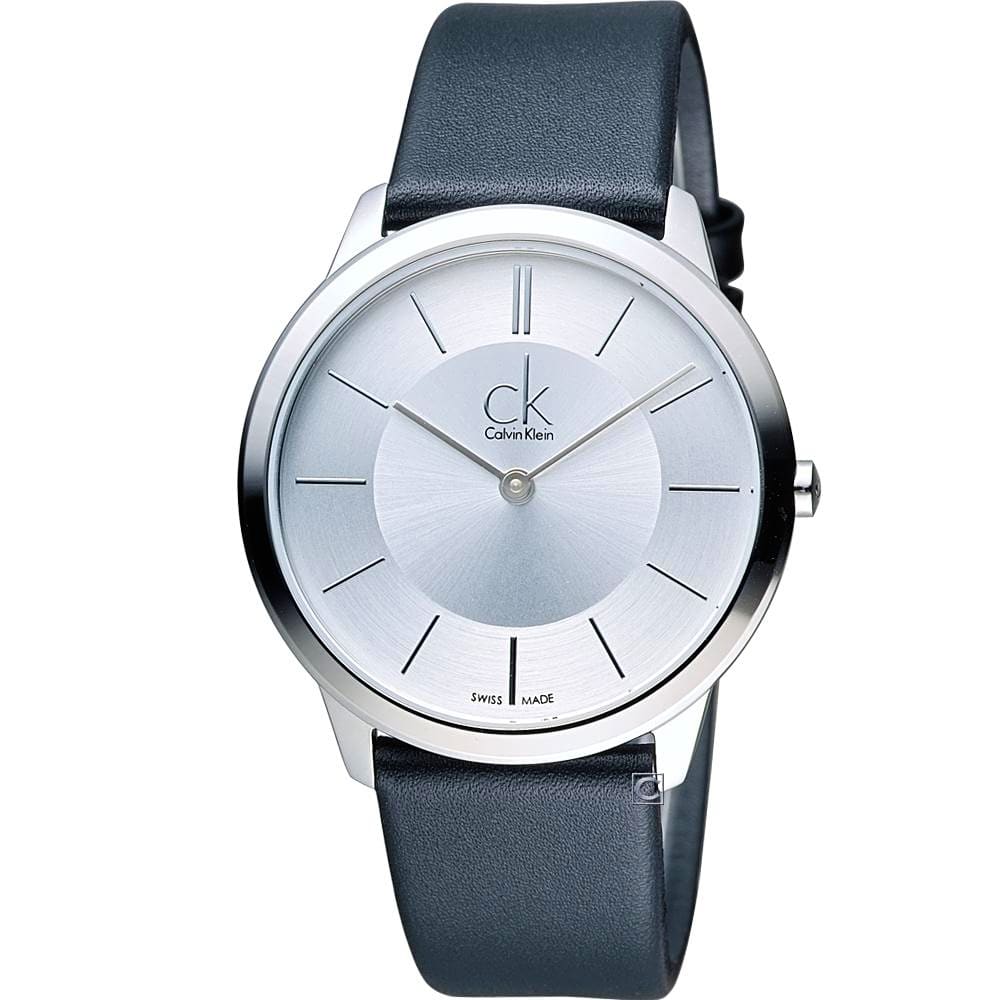 Calvin Klein K3M211C6 Men's Minimal Watch, Silver Dial, Black Leather ...
