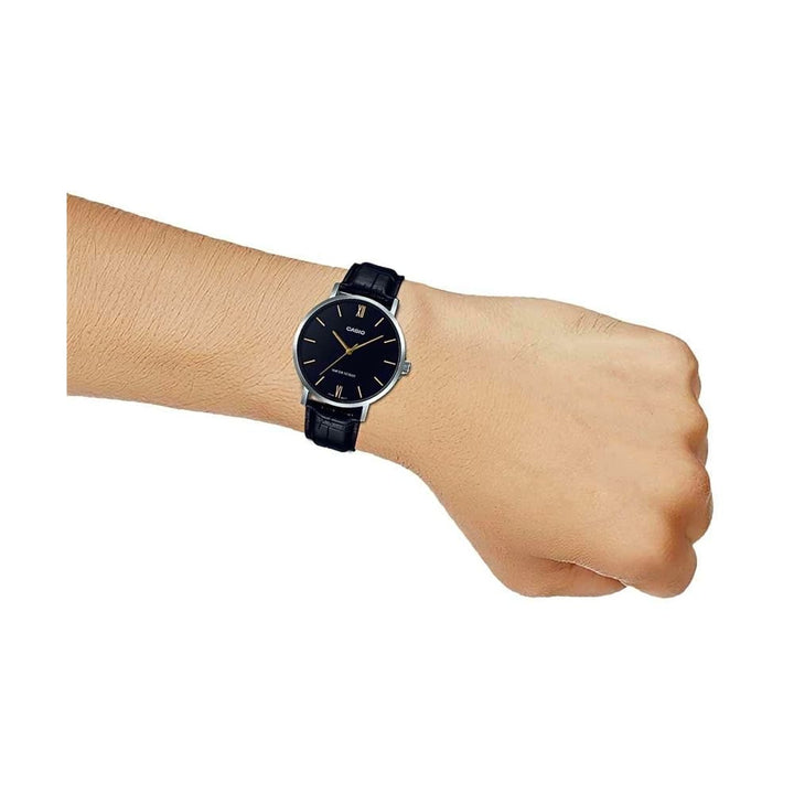 Casio Enticer MTP-VT01L-1BUDF Black & Gold Leather Watch - View 3