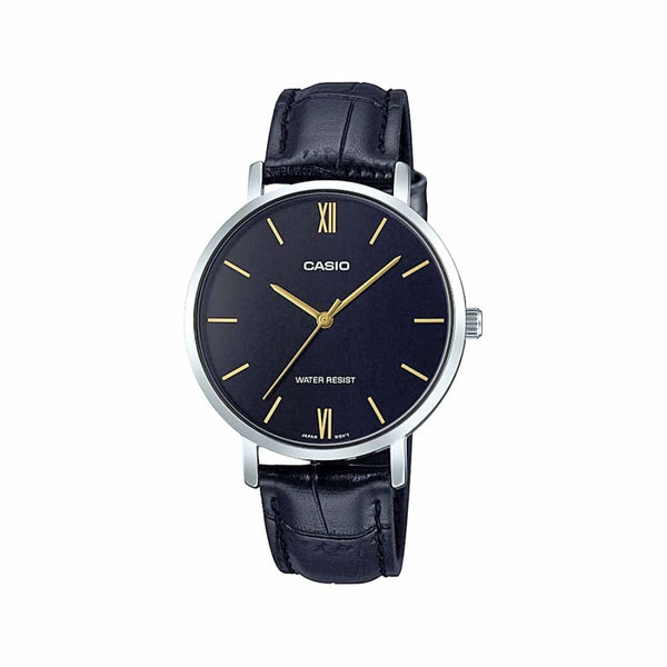 Casio LTP-VT01L-1BUDF Ladies' Black Leather Analog Watch - View 1